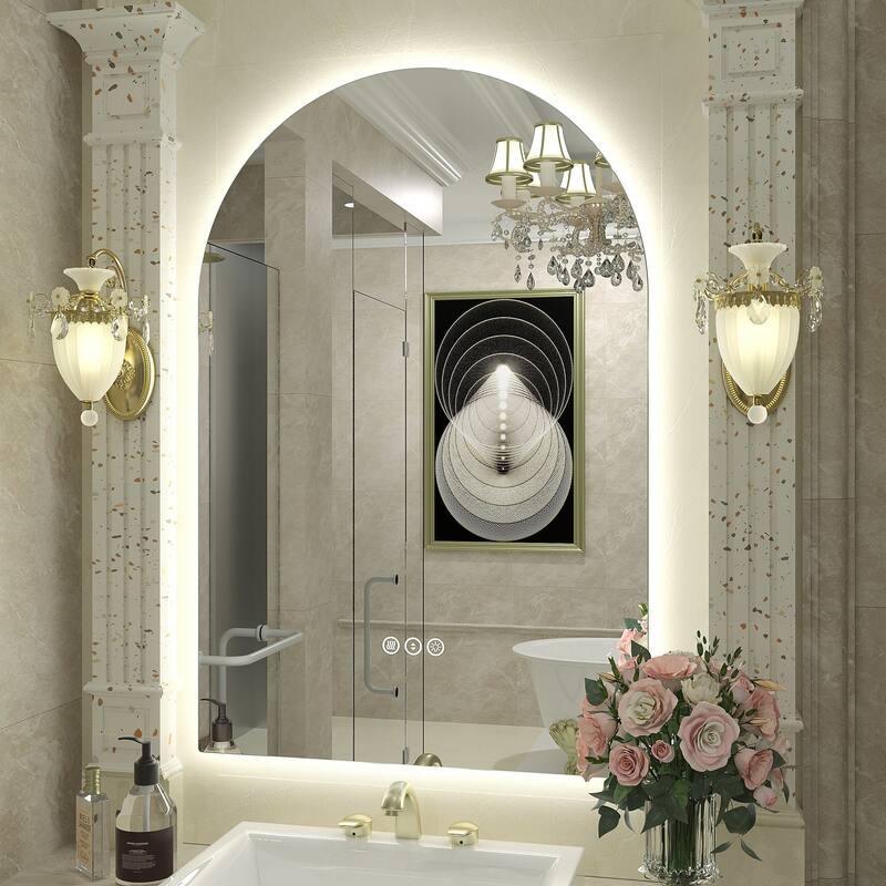 UL Certified Arched LED Anti-fog Tempered Glass Wall Bathroom Vanity Mirror - 20"x30" - Backlit