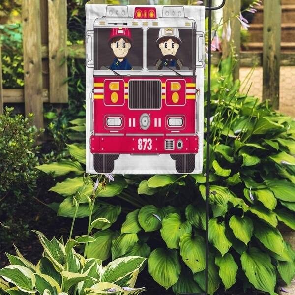 Badge Cute Cartoon Fireman And Fire Engine Firefighter Helmet Garden Flag Decorative Flag House Banner 28x40 Inch N A Overstock 31387815 overstock com