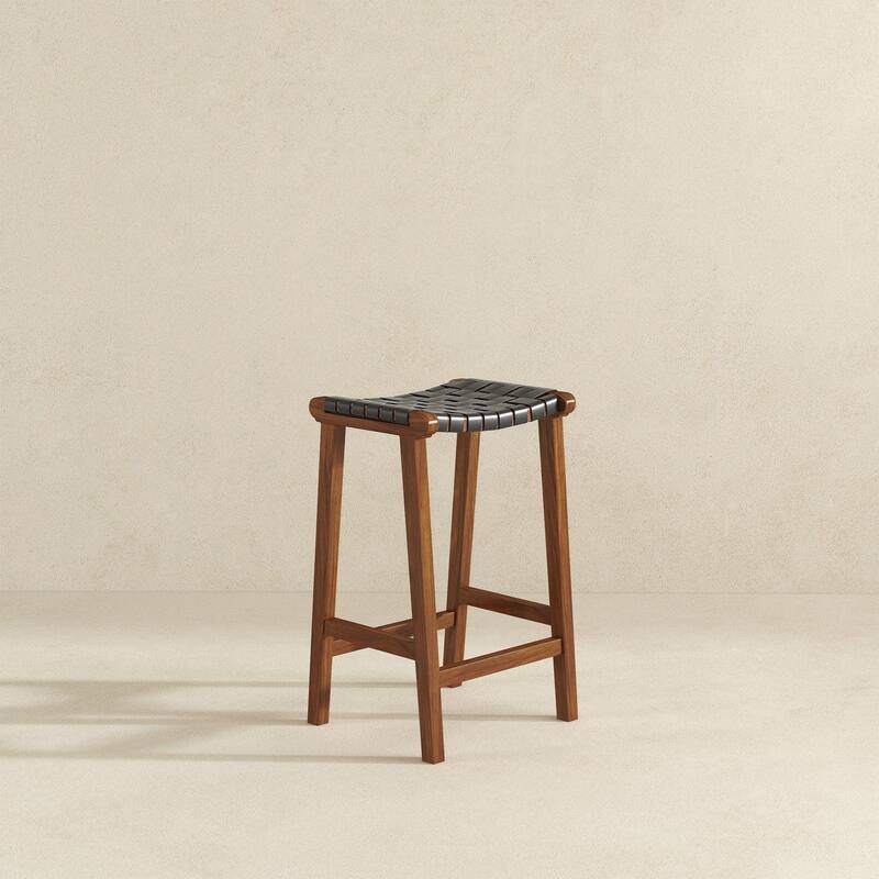 GDFStudio - James Mid-Century Modern 24.5"H Counter Stool with Solid Wood Frame & Genuine Leather Upholstery