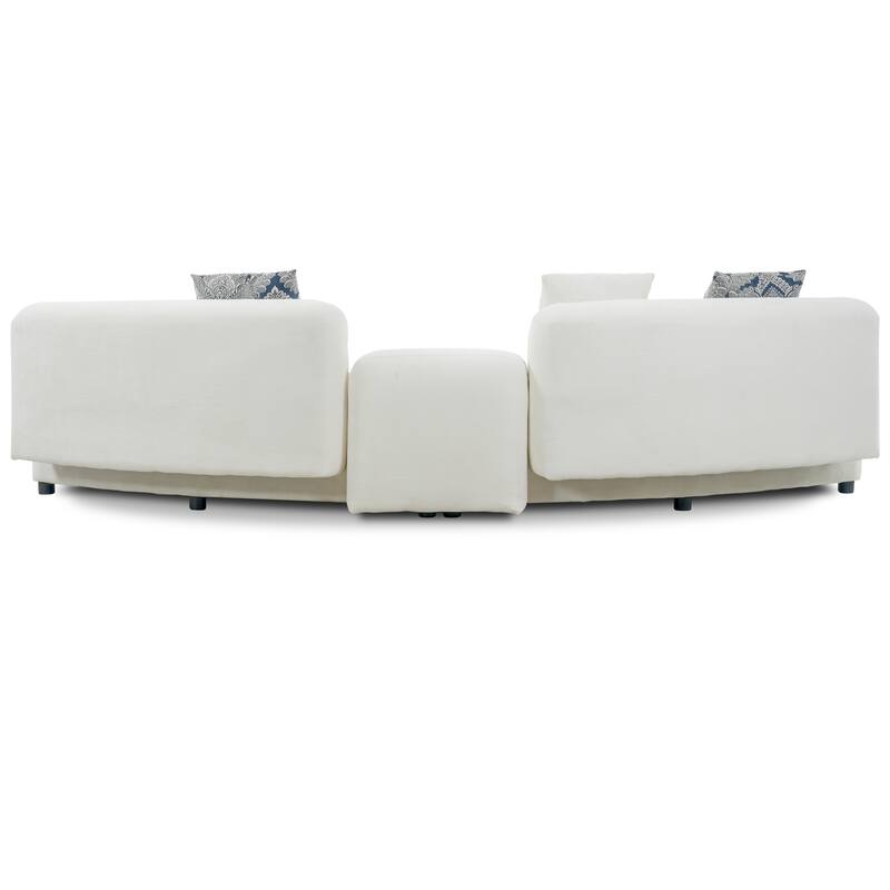Christopher Knight Home - Lunaria 122" Modern Upholstered Curved Sofa with 2 Damask Pattern Pillows