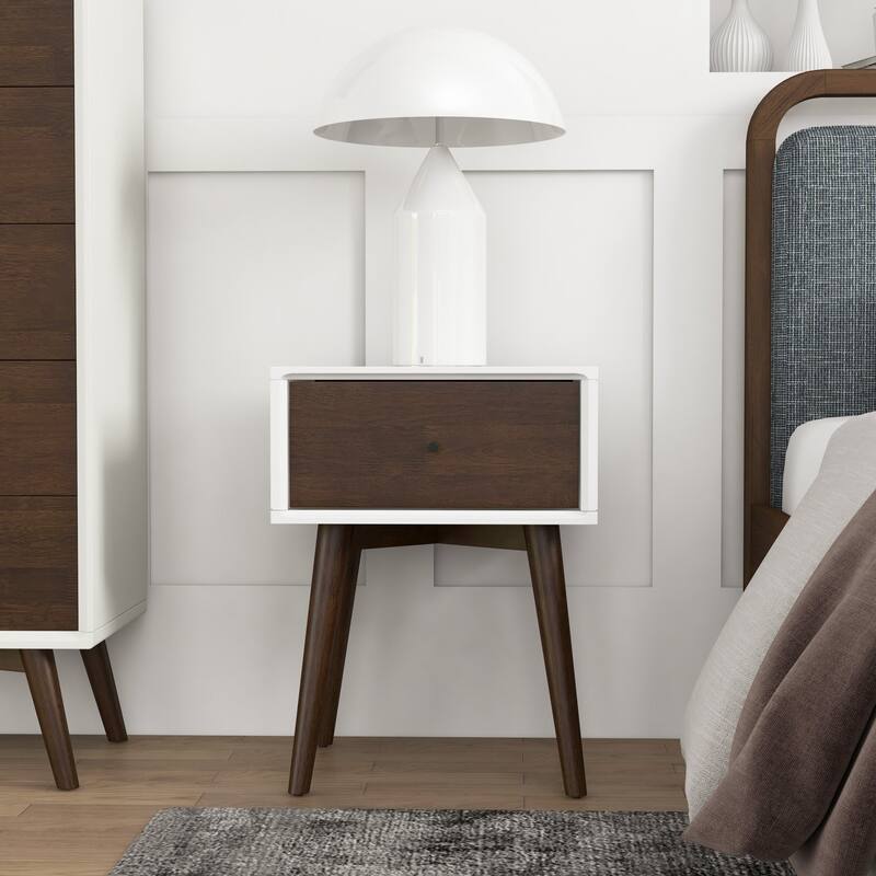 GDFStudio - Avery Mid-Century Modern Solid Wood Night Stand with 1 Drawer