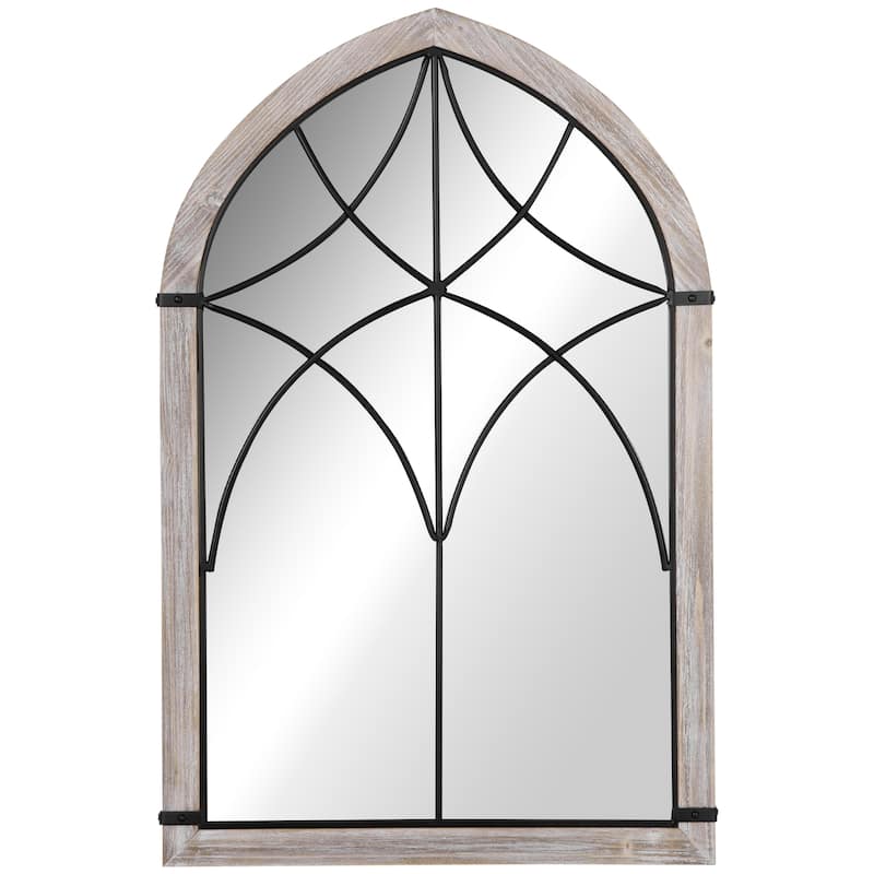 HOMCOM 36.5" x 23.5" Farmhouse Wall Mirror, Arch Window Mirror for Wall in Living Room, Bedroom - 36.5" x 23.5" x 1"