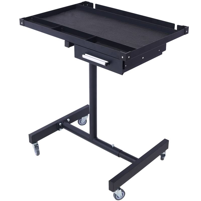 Adjustable Tear Down Work Table with Drawer for Garages, 2.5" Swivel Casters, 220 Pound Capacity, Rubber Corners, Heavy Duty