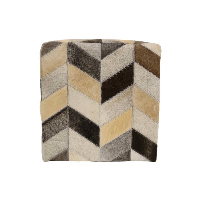 Home&Manor Lugo 16" Cowhide Leather Cube Pouf
