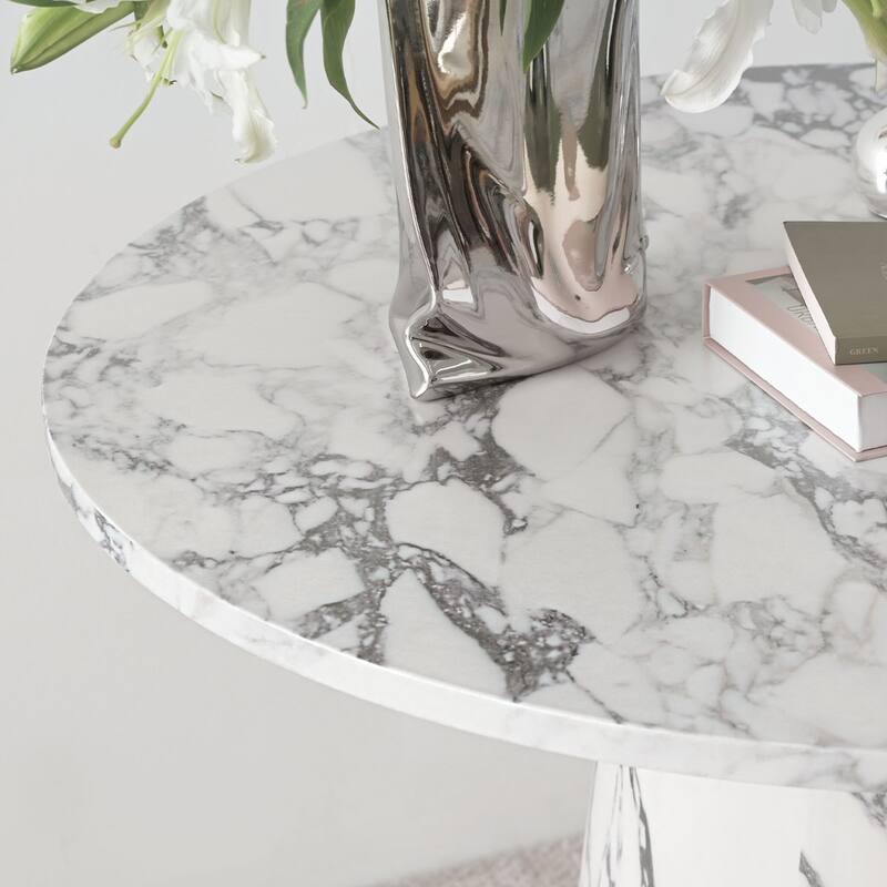 35" Faux Marble Small Round Pedestal Dining Table