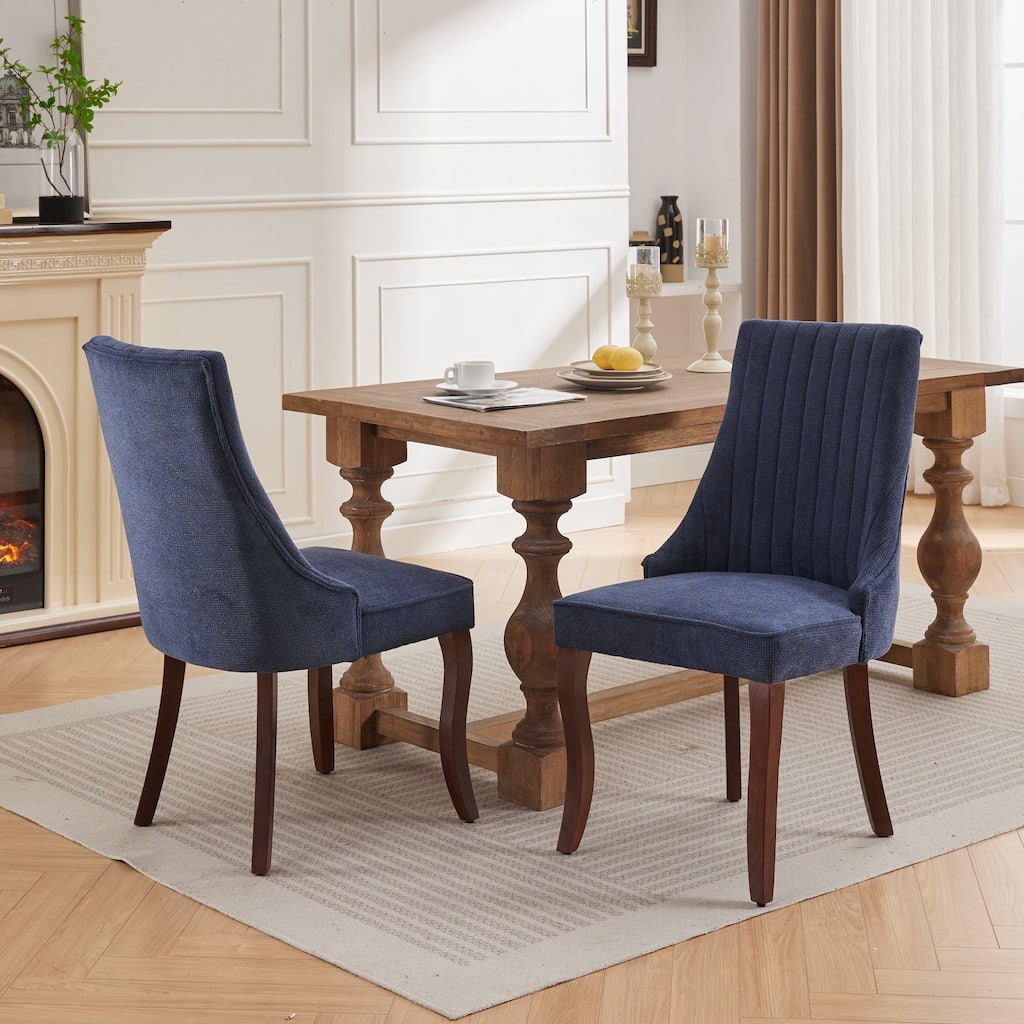Modern Linen Dining Chairs, Upholstered Accent Chair with Solid Wood Legs