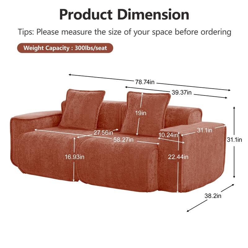 78.74" Velvet Loveseat Sofa Couch, 2-Seater Modern Modular Sofa
