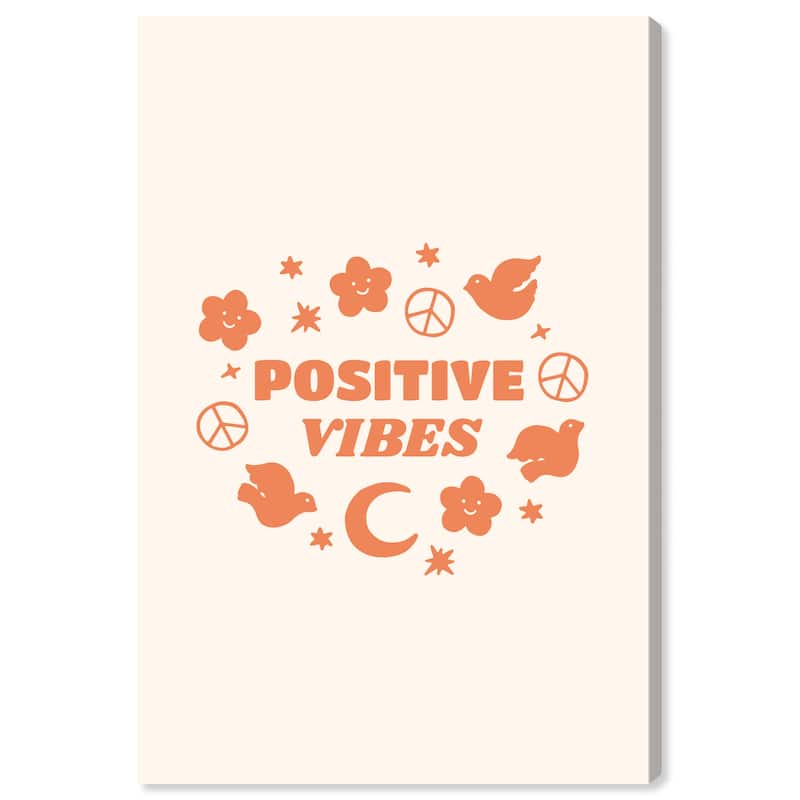 Wynwood Studio Canvas Typography and Quotes Peaceful Positive Vibes Orange Modern & Contemporary Wall Art Canvas Print - 30 x 20