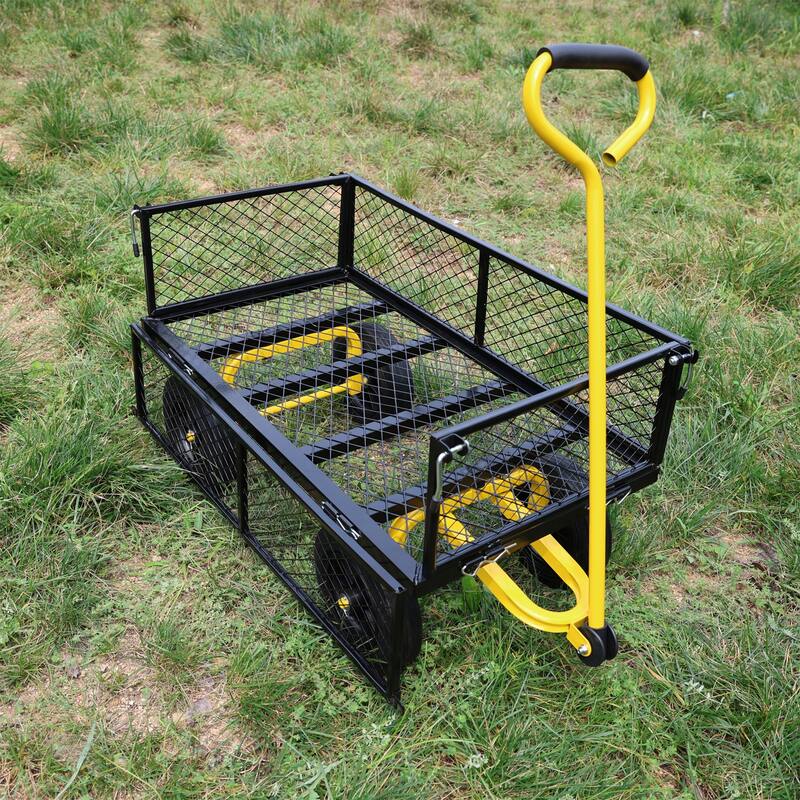 Heavy-Duty Solid Wheel Utility Cart - Firewood & Garden Hauler, Black & Yellow