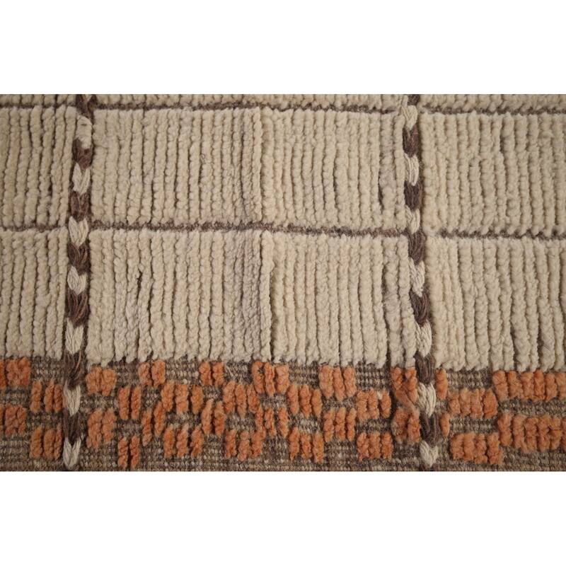 Striped Ivory Moroccan Palace Size Large Rug Hand-Knotted Wool Carpet - 14'2"x 21'6"