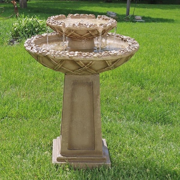 slide 2 of 9, 2-Tier Beveled Flower Outdoor Water Fountain 28" Garden Patio Feature