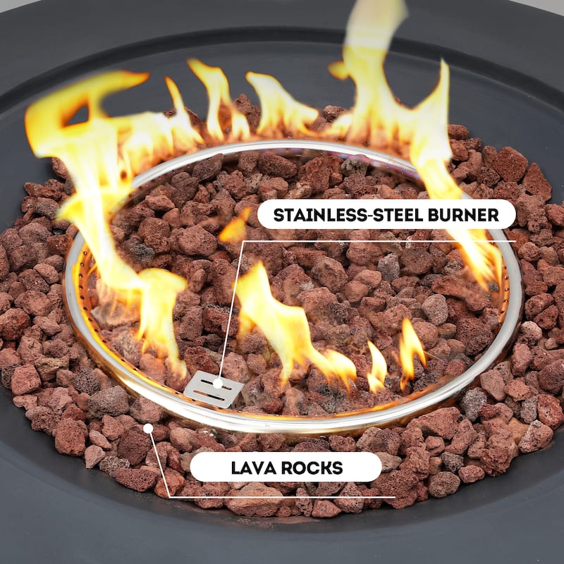 Patio Watcher 42in. Outdoor Round Magnesium Oxide Fire Pit Table with Gas Tank Cover and Wind Guard