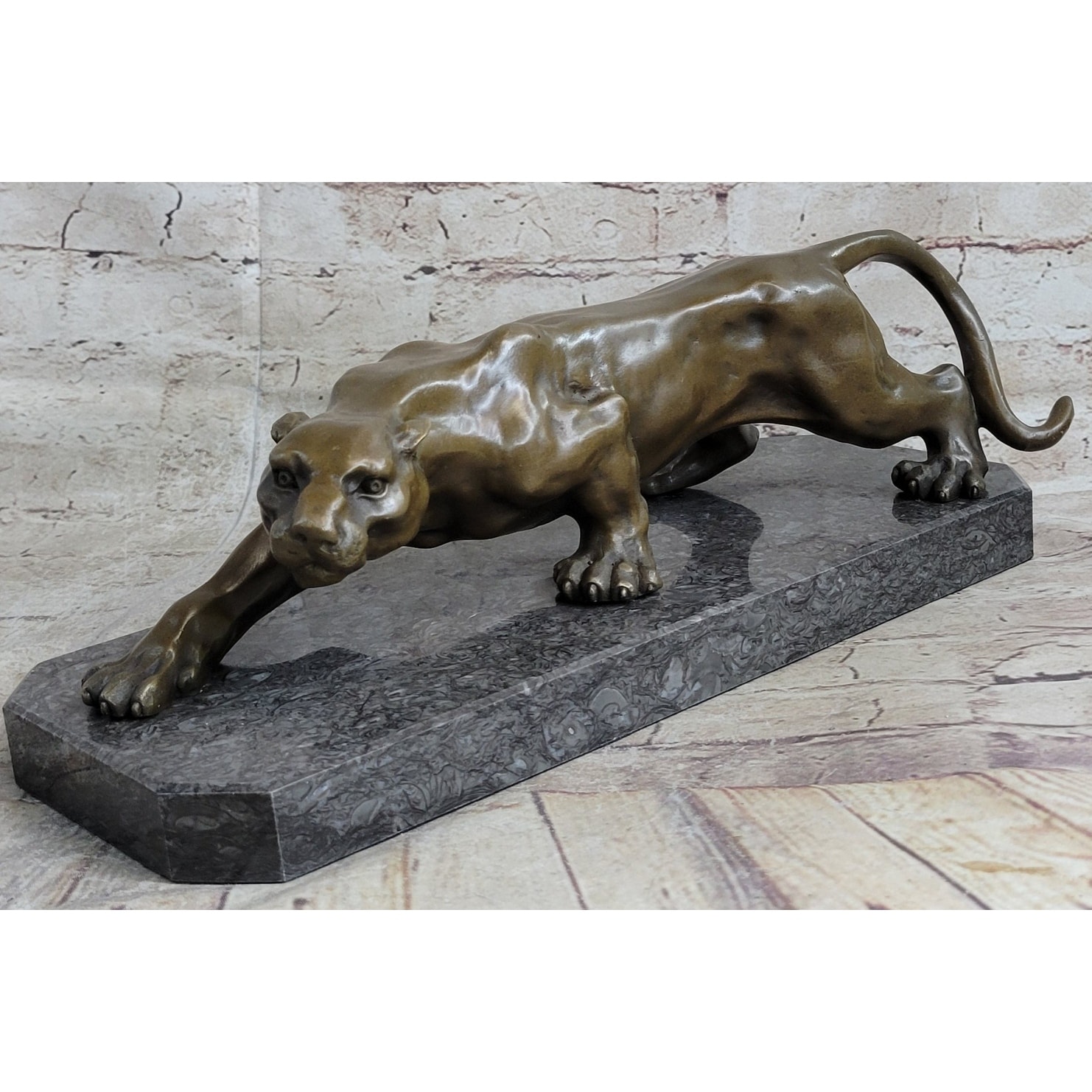 Cougar Panther Lioness Mountain Lion Bronze Statue Sculpture Figure Barye 5 Inches X 16 Inches