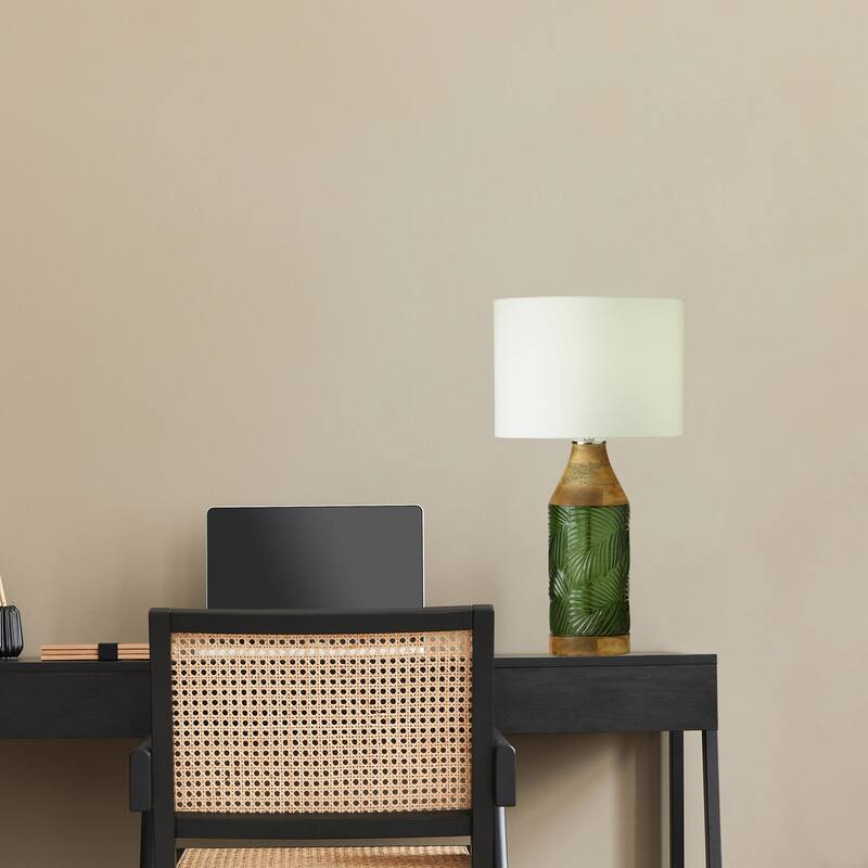Josiah River of Goods Green/Clear/Blue Glass and Mango Wood 26-Inch Table Lamp