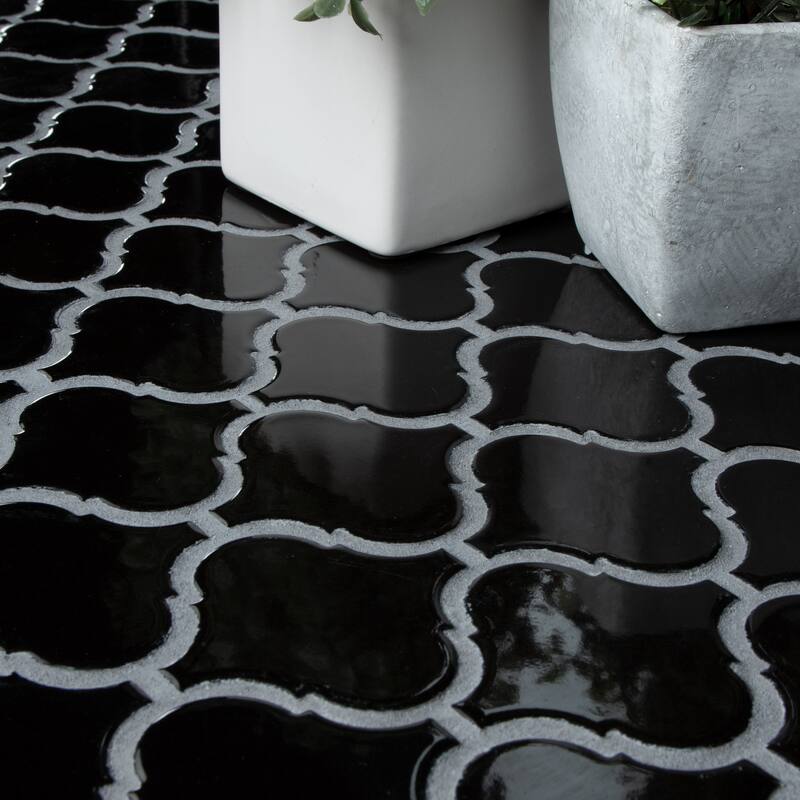 Merola Tile Metro Lantern Glossy Black 9.75" x 10.25" Porcelain Mosaic Tile