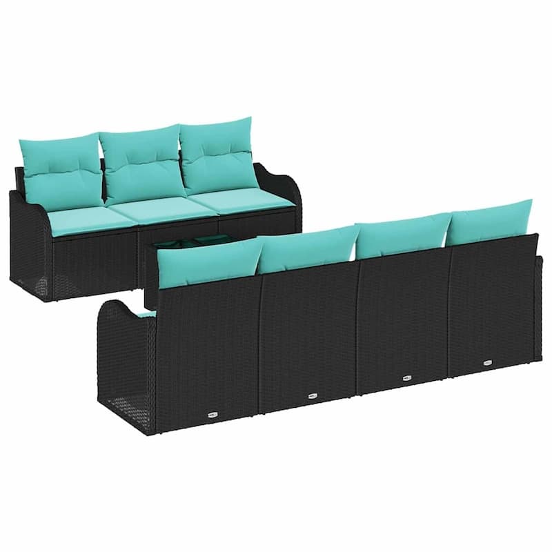vidaXL 8 Garden Sofa Set with Cushions Black Poly Rattan - 90.9 x 24.4 x 27.2