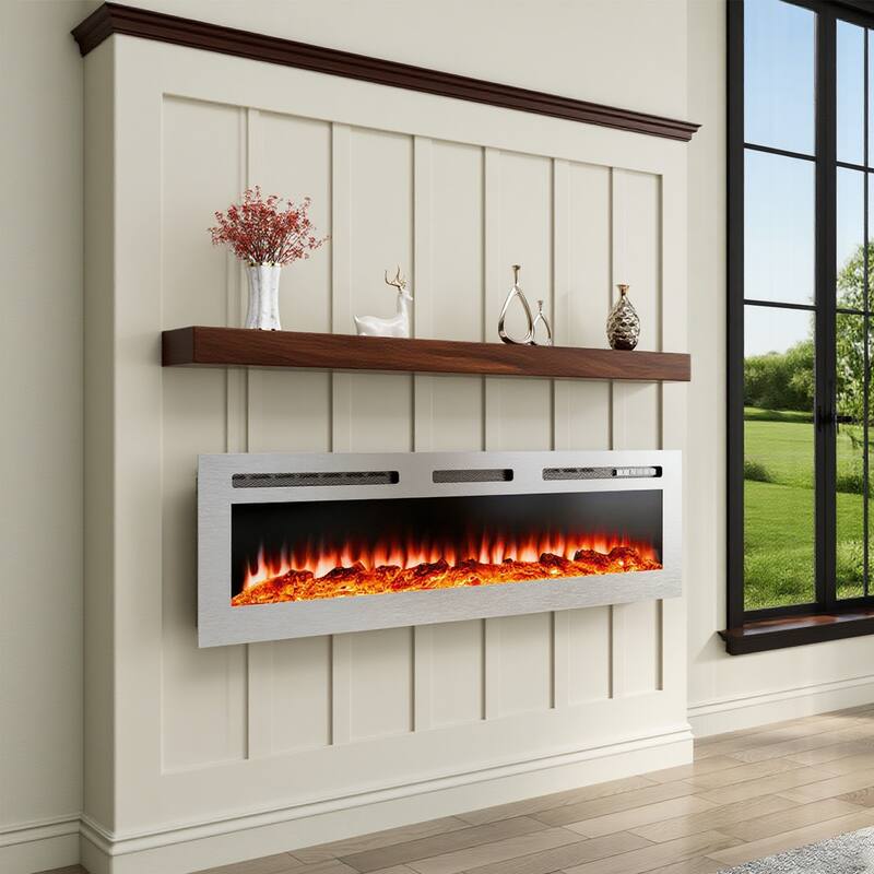 Wall Mounted & Recessed Electric Fireplace with 12 Flame Colors, Stainless Steel Electric Fireplace - 60Inch