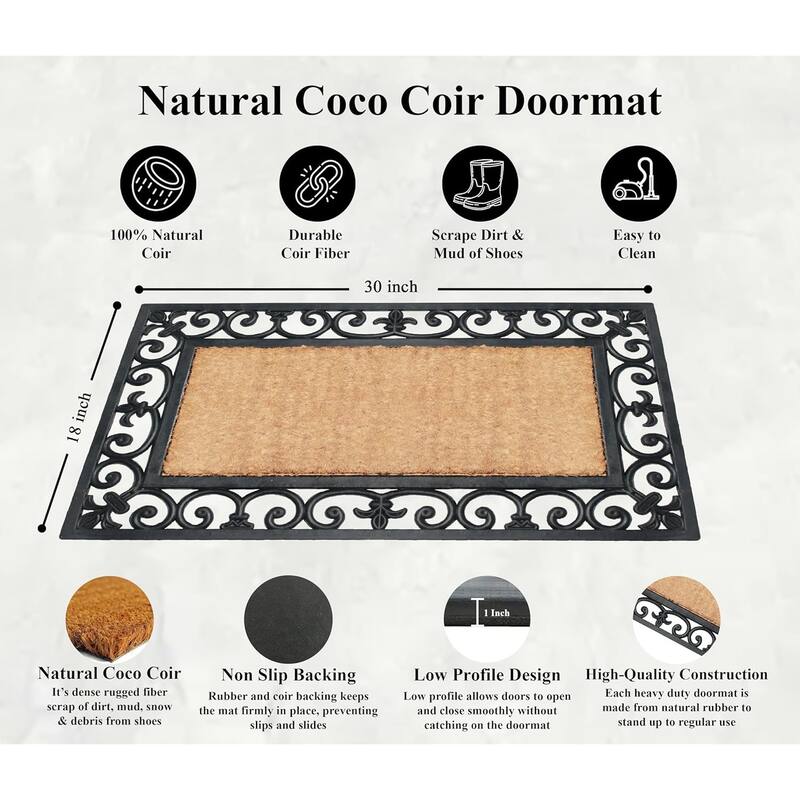 A1HC Rubber and Coir Paisley Border Outdoor Doormat Black - 18"X30"