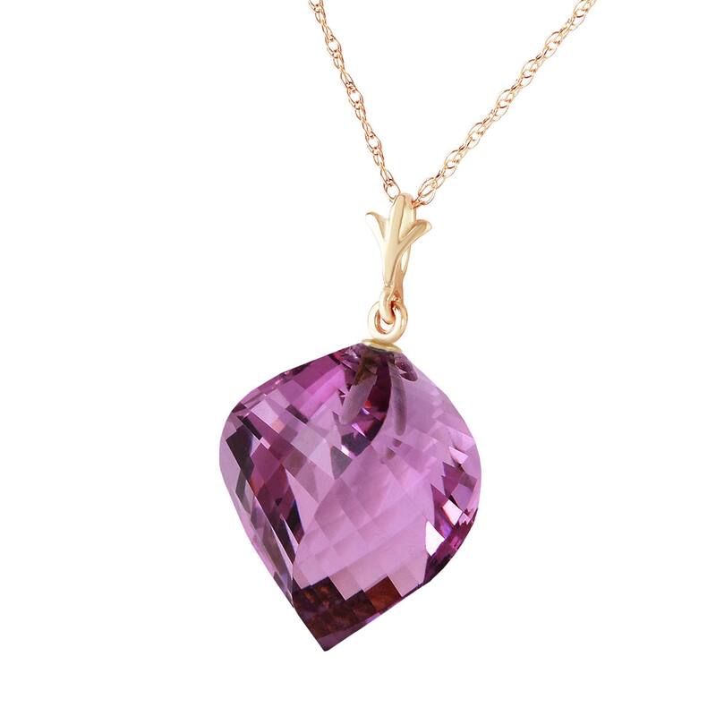 10.75 Carat 14K Solid Gold Necklace Twisted Briolette Amethyst