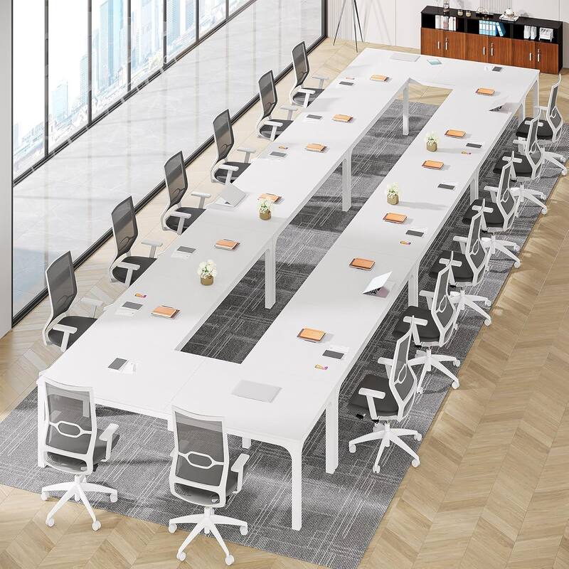 78.74-Inch Conference Table Set,13FT Conference Room Table, Large Rectangle Meeting Seminar Tables Set,Long Business Tables - Whitex8