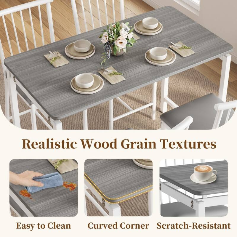 5-Piece Rectangular Dining Table Set with 4 Upholstered Chairs