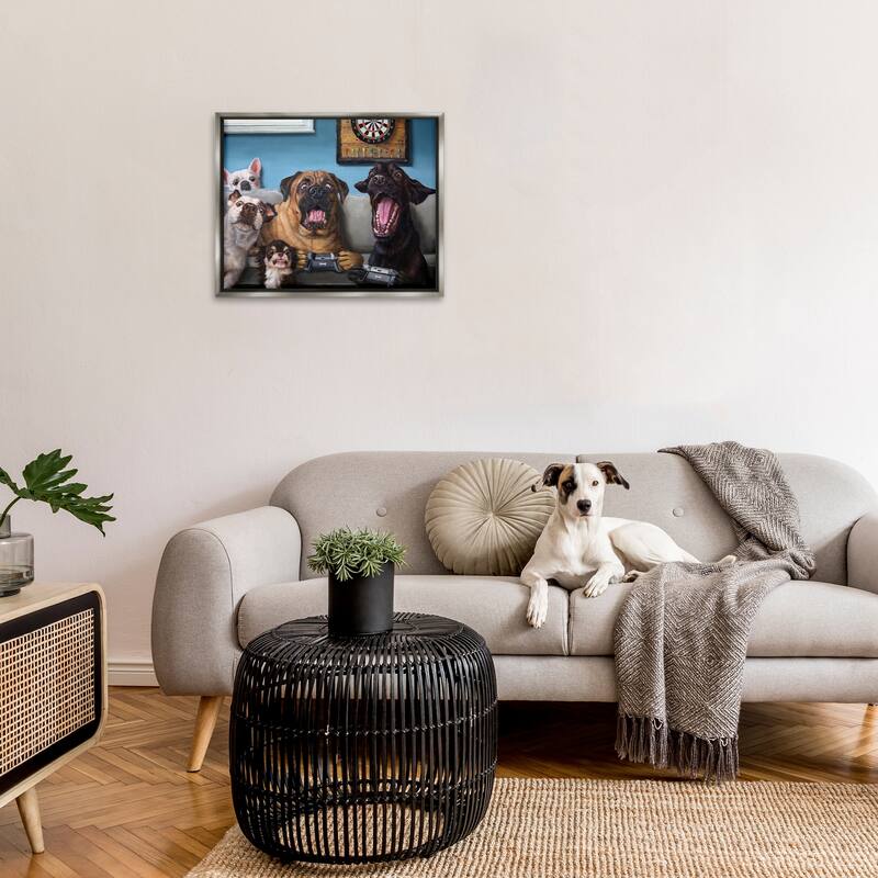 Stupell Funny Dogs Playing Video Games Livingroom Pet Portrait Floater Frame - Blue
