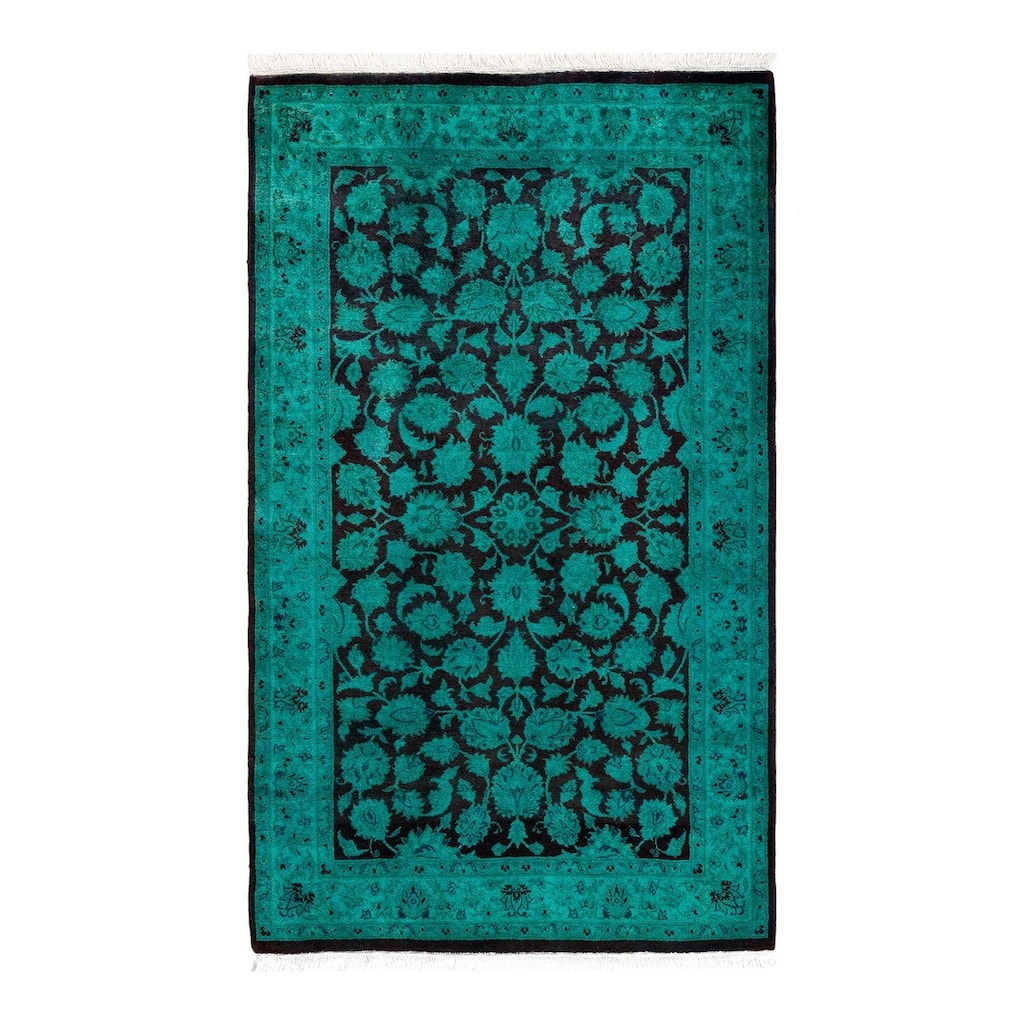 Overton Hand Knotted Wool Vintage Inspired Modern Contemporary Overdyed Green Area Rug - 3' 1" x 5' 2"