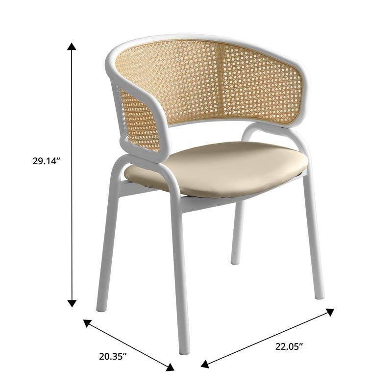 Euston Modern Mid-Century Leather Dining Chairs with Wicker Back in Steel Frame - Accent Armchair for Home Office & Kitchen