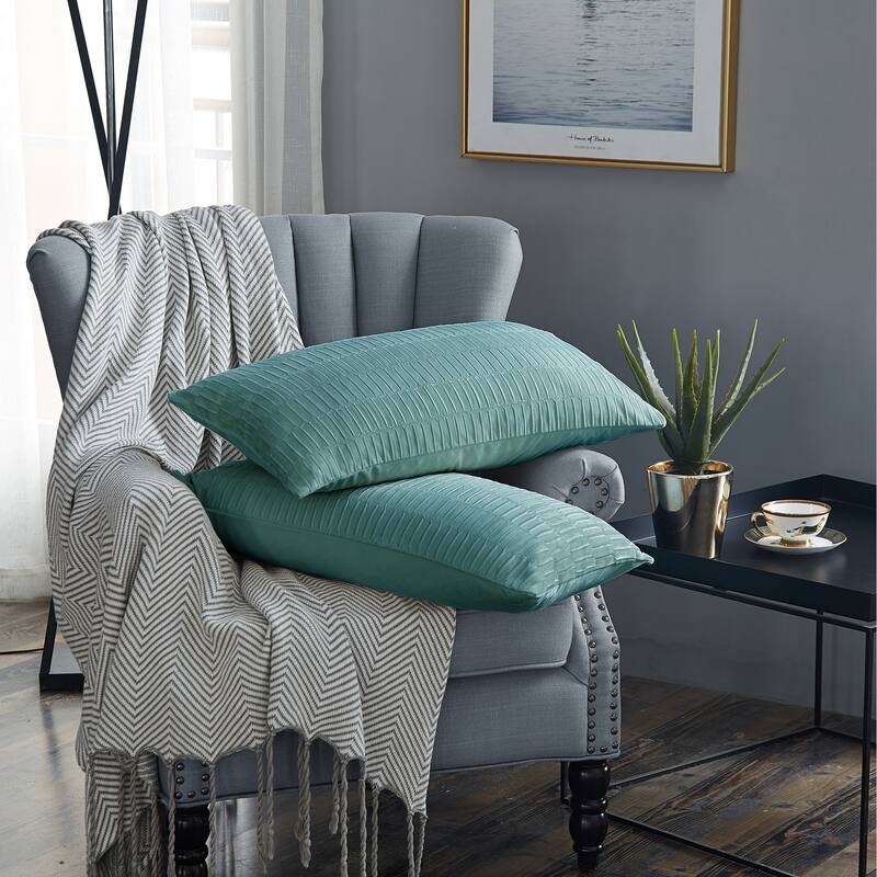 Agnew Pleated Velvet Decorative Throw Pillow Cover Set, NO INSERT - 14" x 26" - North Sea
