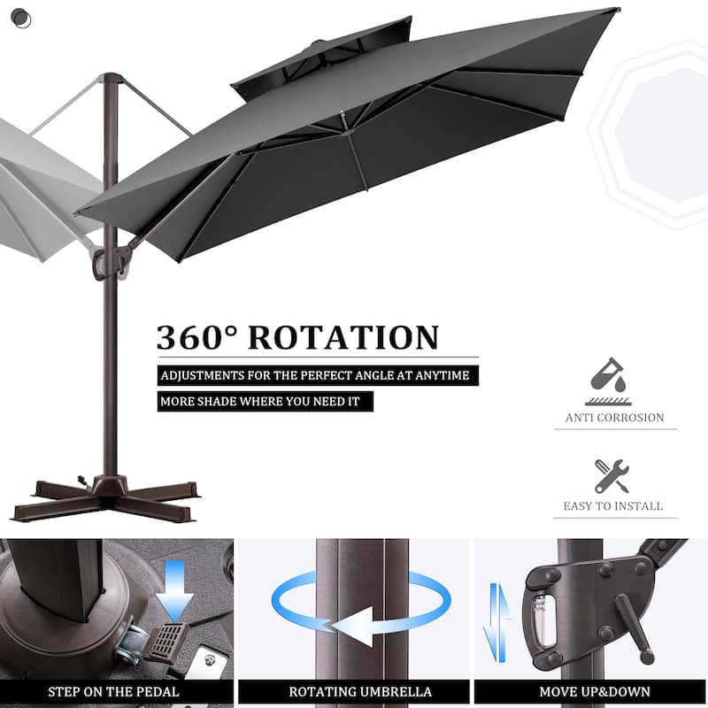 Pellebant 10 ft Square Outdoor Patio Cantilever-Offset Umbrella 360 Degree Rotation