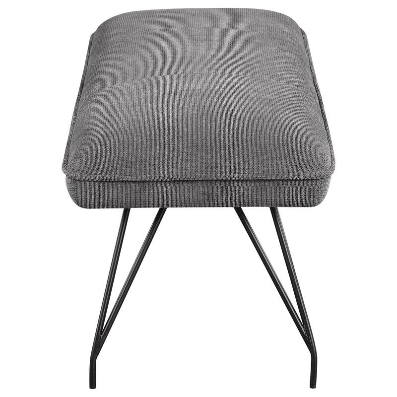 Donne Dining Bench Gray Fabric and Foam Cushion, Metal Legs, 58 Inch