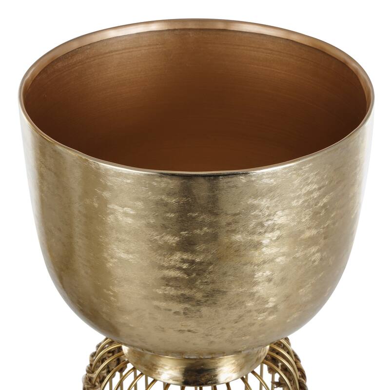 Silver or Gold Metal Caged Wire Planter with Woven Seagrass Accents (Set of 3)