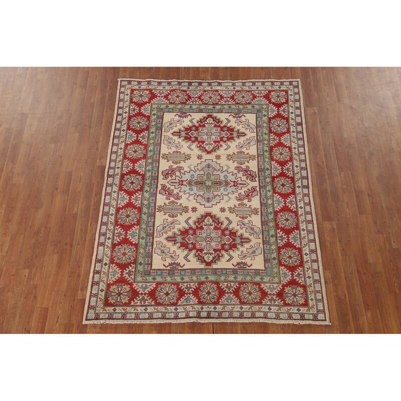 Kazak Area Rug Hand-Knotted Traditional Wool Carpet - 4'11" x 6'6"
