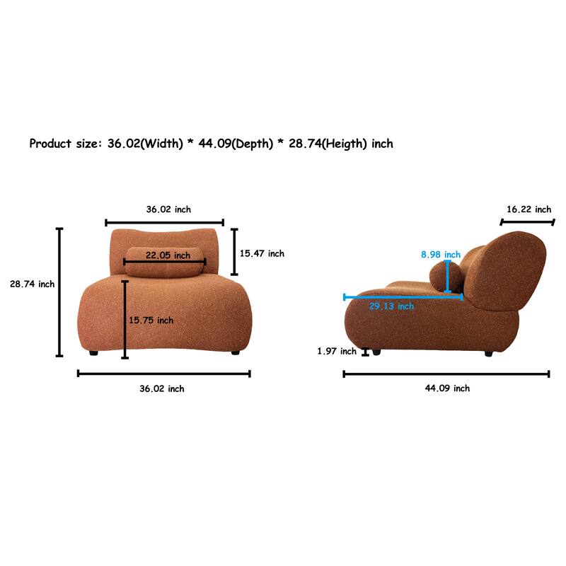 Chenille Modular Sectional Sofa Set, 4-Seater with Reclined Back