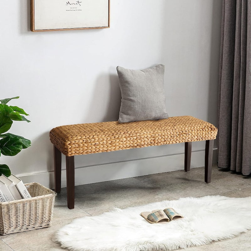 M4H Sultan Solid Wood Natural Water Hyacinth Indoor Bench