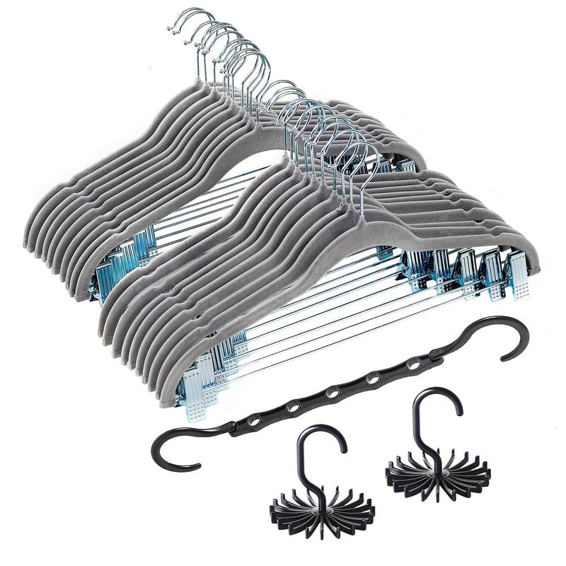 VECELO 20-Pack Pant Hangers (Black/Grey/Pink/Beige/Green) Clothes Hangers Non-slip Space-saving Clothes Hangers