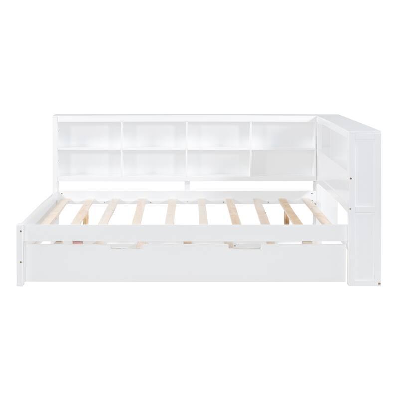 Wooden Full Size DayBed with Twin Size Trundle, DayBed with Storage Shelf and USB Charging Ports,Grey - N/A