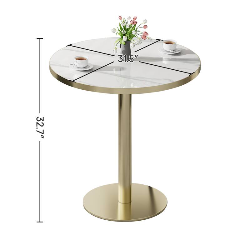 Modern Dinning Table Bistro Tulip Table with Faux Marble Top & Metal Frame Diameter