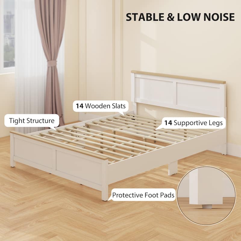 HOMCOM Queen Size Bed Frame with Headboard and Footboard, Queen Platform Bed Frame with Wooden Slats, Under-Bed Storage