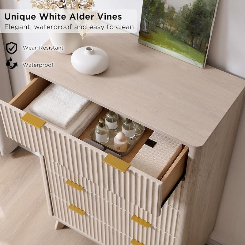 Modern Fluted 5 Drawers Dresser, Chest of Drawers, Dresser TV Stand