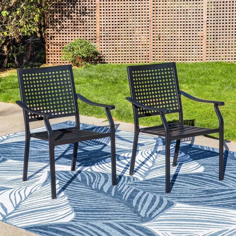 MAISON ARTS Set of 2 Patio Dining Stackable Chair Black E-coating Metal with Upgraded Back Pattern