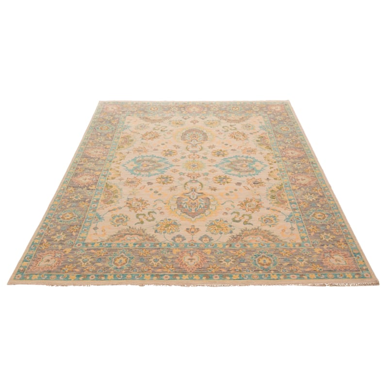 ECARPETGALLERY Hand-knotted Modern Oushak Ivory Wool Rug - 8'1 x 10'2