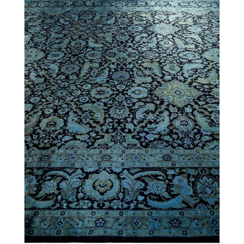 Overton Hand Knotted Wool Vintage Inspired Modern Contemporary Overdyed Black Area Rug - 10' 0" x 13' 10"