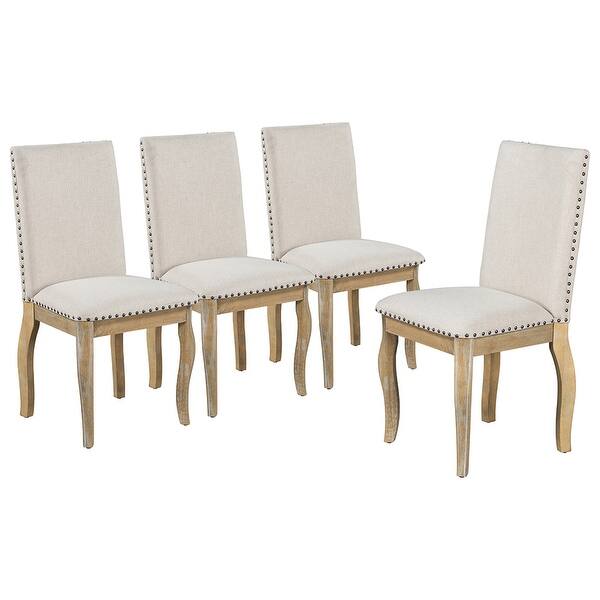 slide 2 of 16, Wood Upholstered Fabirc Dining Chairs with Nailhead, Set of 4 Neutral+Beige