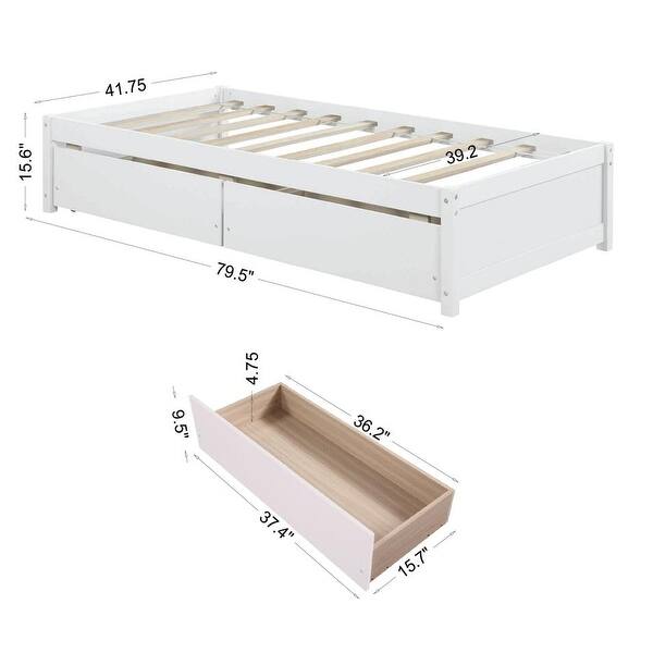 dimension image slide 2 of 3, Twin Size Solid Wood Bed with 2 Drawers