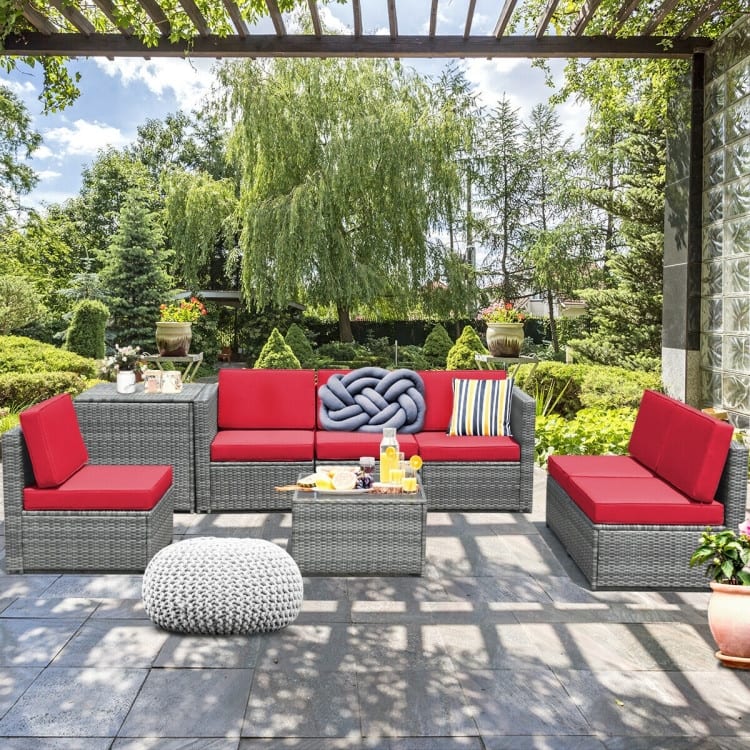 8 PCS Weaving Rattan Sofa Set with Storage Outdoor - 24" x 27" x 25"(L x W x H)