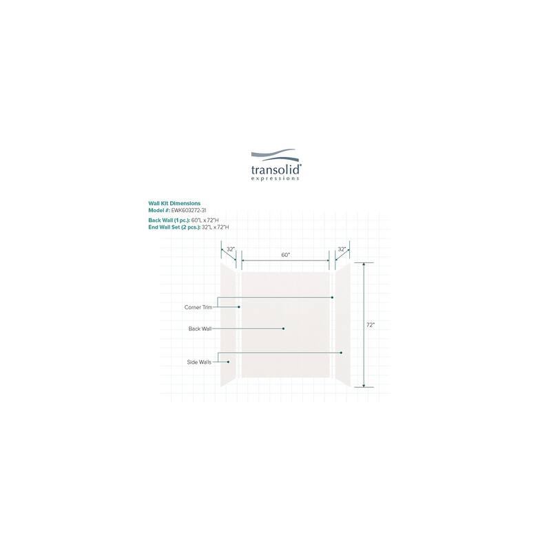 Transolid Expressions 32-in X 60-in X 72-in Glue to Wall Shower/Walls - 60" x 32" x 72" - 60" x 32" x 72"