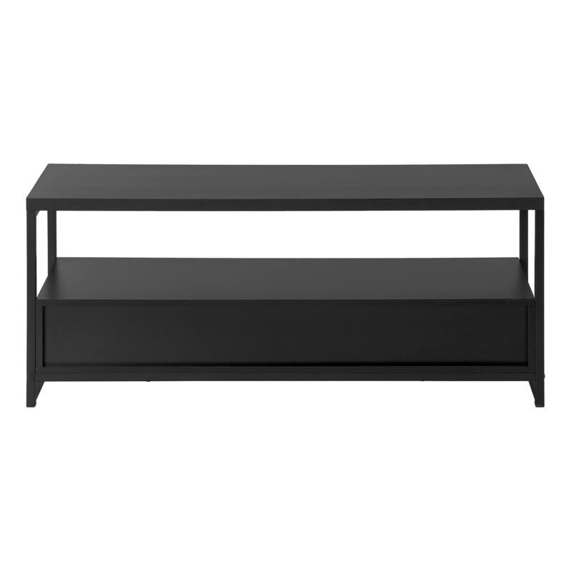 Modern 48-Inch TV Stand with Storage Drawers, Black Laminate & Metal Frame for Contemporary Home Decor