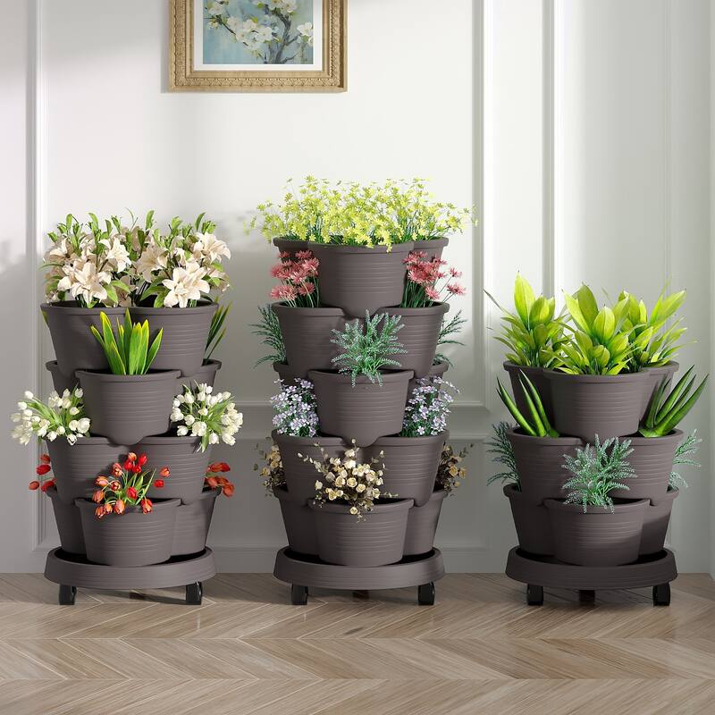 2 Pack Vertical Strawberry Planter, 5 Tier Hanging Vertical Gardening Planter, Stackable Garden Tower Pot for Flowers