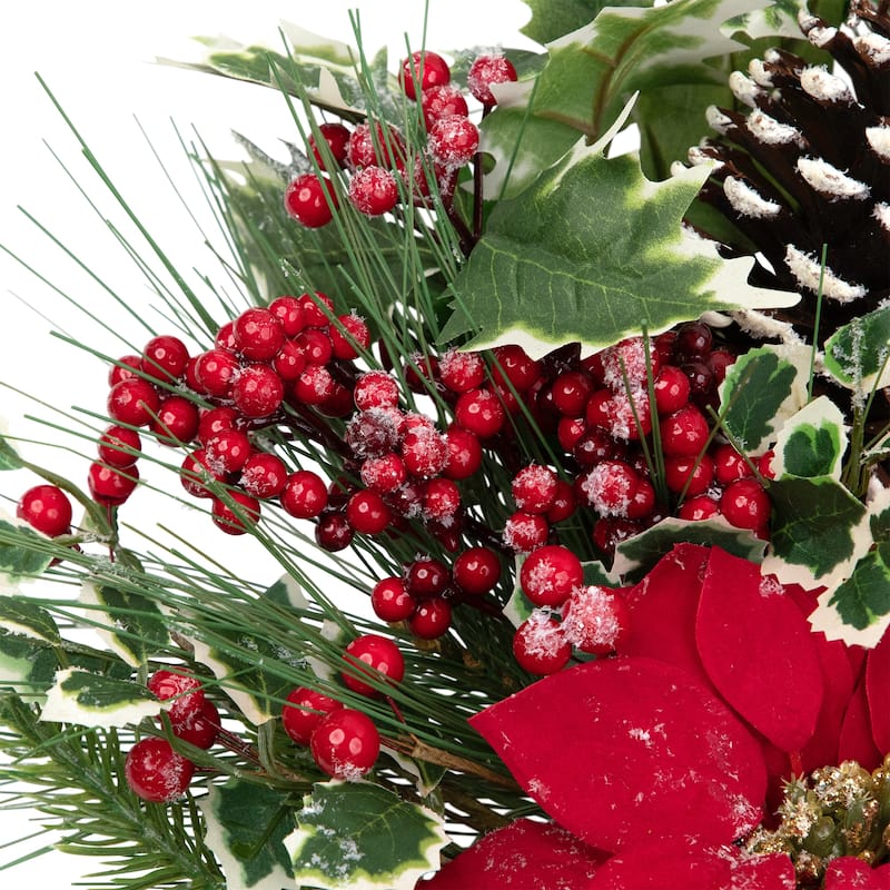 Poinsettia and Pinecone Mixed Pine Artificial Christmas Wreath - 30" - Unlit